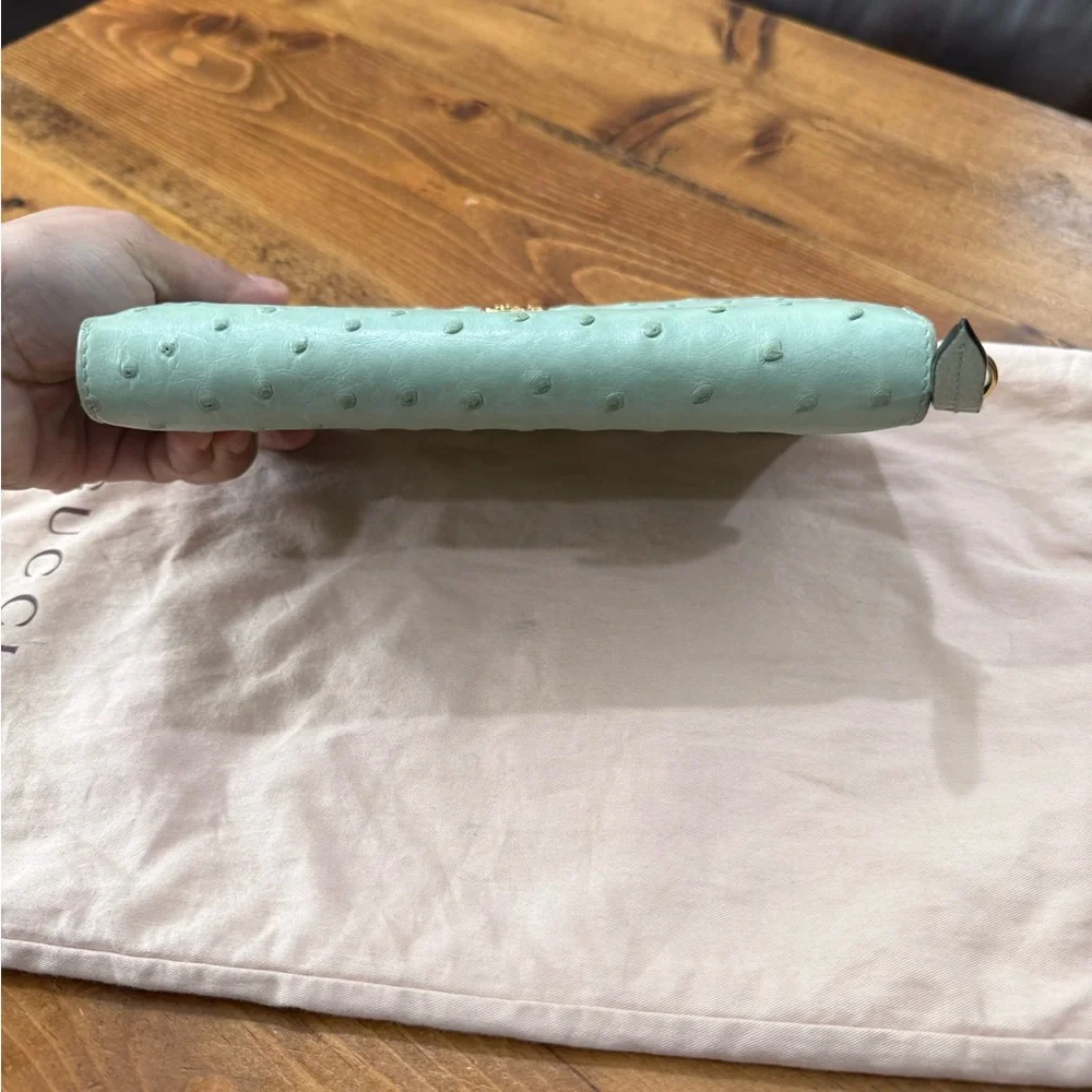 Gucci Ostrich Long Mint Green Wallet